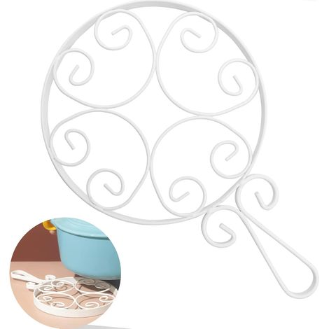 NineClouds Dessous de plat en métal - Supports de pot décoratifs en fonte robuste avec poignées (blanc) (1/5)