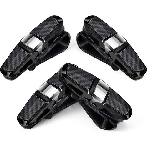 4 soportes para gafas de sol para coche – Giratorios 180° – Doble cara – Plateados – Para parasol (1/3)