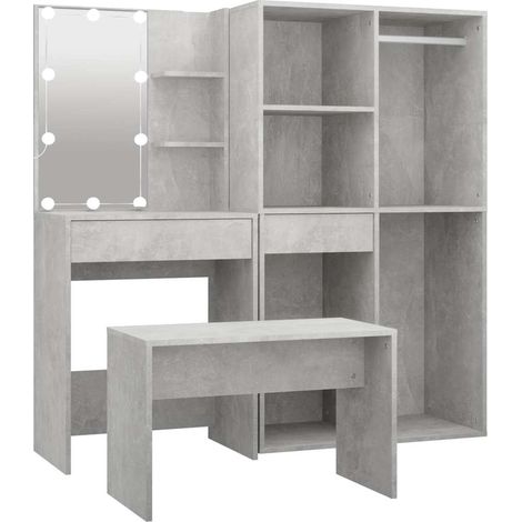 Maison Exclusive - Set Tavolo da Toeletta Grigio Cemento con LED Legno Multistrato (1/5)