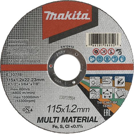 E-10718 Disco da taglio sottile 115 x 1,2 x 22,23 mm, C46T, Multimateriale