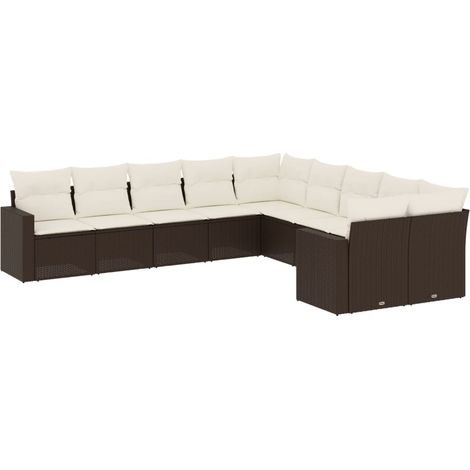 Maison Exclusive - Set Divani da Giardino 10pz con Cuscini in Polyrattan Marrone (1/3)