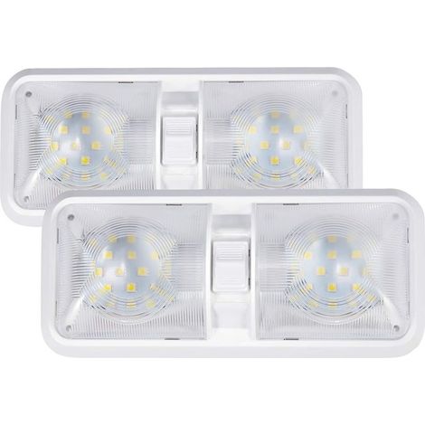 12V LED Lighting Indoor Ceiling of Motorhome 12V 6W LED Light White Natural Double Light with Switch for Motorhome Caravan Boat Set of 2 (1/5)