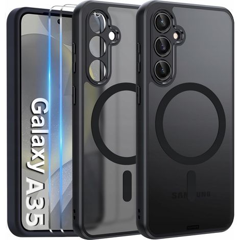 Funda MagSafe negra mate para Samsung A35 5G + 2 protectores de cristal (1/5)