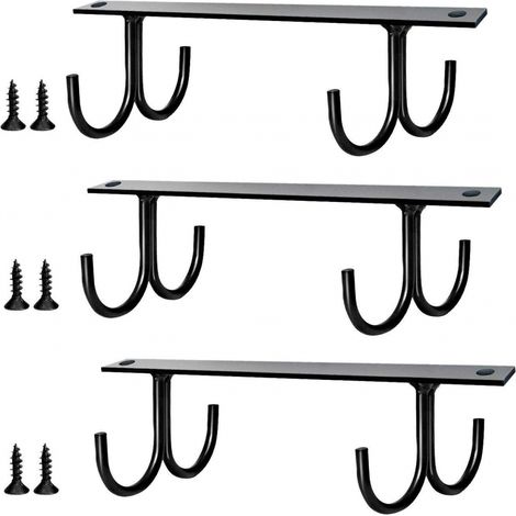 Set of 3 Cup Holders, Mugs, Beer Glasses, Kitchen Utensils, Hanging Mug Holder Under Cabinet, Metal Storage Hooks Under Cabinet, Shelf, Cabinet (1/5)