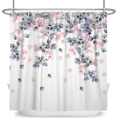 140x180cm Rose Gris Douche Florale Rideau Le Printemps Bohème Style Vintage Romantique Épanouissement Fleurs Végétaux Paysage Naturel Rideau de Bain pour Salle de Bains Décorations (1/5)