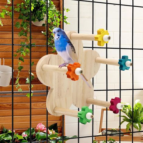 Perchoir rotatif en bois en forme de grande roue pour oiseaux – 5 - Jouet perchoir pour perruches, calopsittes et petits oiseaux (1/5)
