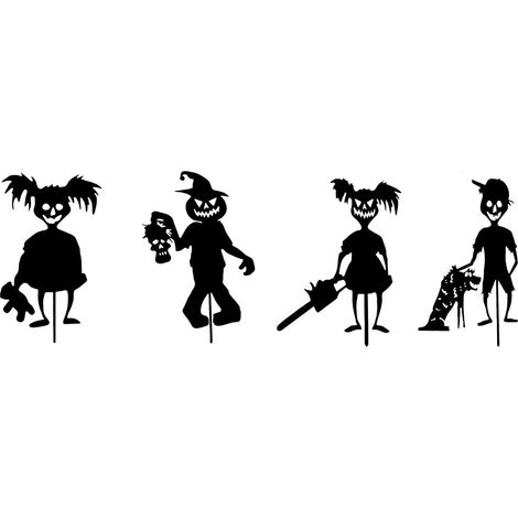 Ensemble de 4 piquets en métal de jardin de fantôme de zombie de panneau de cour d'Halloween, piquets de cour d'Halloween de silhouette de jardin d'Halloween pour la décoration de fête de cour avant d (1/5)
