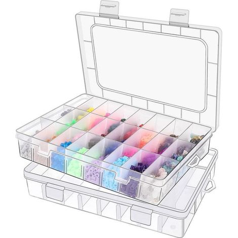 Boîte De Rangement Pour Petites Pièces - Boîte Transparente En PP Avec Séparateurs Réglables - Double Étage - 19,8 x 13,4 x 3,8 cm - Lot De 2 (1/5)