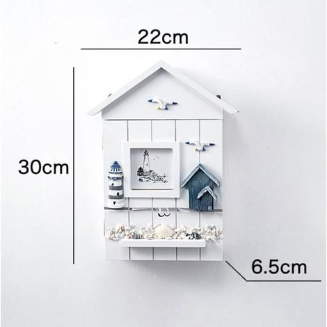 Kalavika Armoire à clés en Bois Porte-Clés Boîte de Rangement de Style Méditerranéen Nautique Mural avec 6 Crochets, phare (1/4)