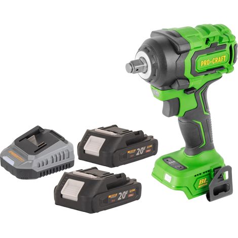 Atornillador de impacto a batería Procraft PWA18bb 20 V 550 Nm 1/2" sin escobillas + 2 baterías de 2,0 Ah + cargador