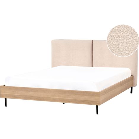 Cama moderna con cabecero de bouclé beige 160 x 200 cm Limanton