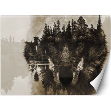 Papier peint loup sur fond de lac - 150 x 105 cm (1/4)