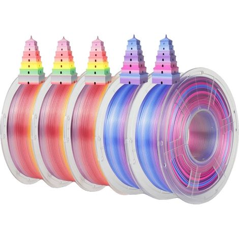 JAYO PLA Regenbogen-Filament, 1,75 mm Durchmesser, 5 Rollen, PLA Regenbogen Mix-1 (1/2)