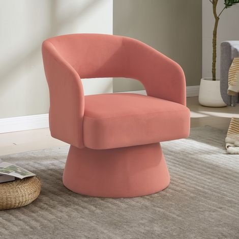 Poltrona girevole Lexicon 360° - 68x66x75 cm - Design arrotondato con schienale aperto, seduta morbida e base in metallo - Rosa cipria (1/5)