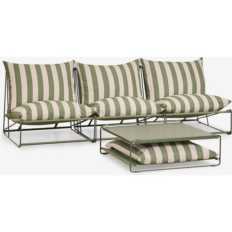 Ensemble de jardin avec canapé modulaire 3 pièces et table d'appoint convertible Amaro SKLUM Beige Tapioca - Vert olive intense (1/5)