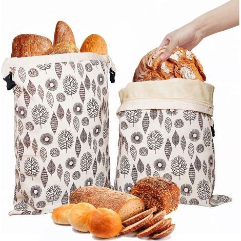 Sacchetti per il pane riutilizzabili in cera d'api, sacchetti per alimenti in cotone, 43 cm x 33 cm (set da 2) (1/5)