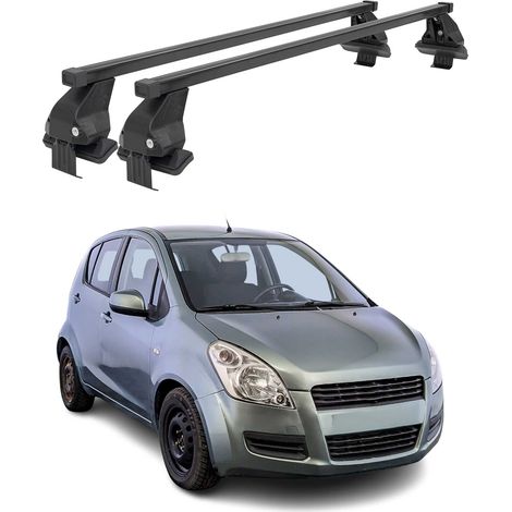 OMAC Dachträger Querträger Stahl für Suzuki Splash 2008-2014 – Abschließbar – City-Crash-getestet – DIN 75302:2019 – ISO/PAS 11154:2006 – Max. 50 kg Schwarz (1/5)