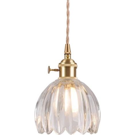 Suspension en Verre Fleur Vintage Laiton Doré Lustre Salon Moderne 12x18cm (1/4)