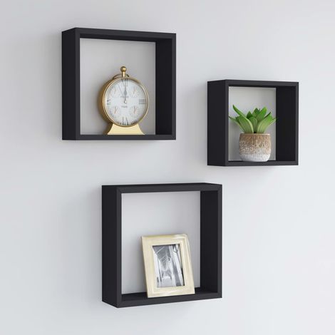 Étagères murales sous forme de cube 3 pcs-Étagère flottante-Étagère de rangement suspendue Noir MDF 528952 (1/5)