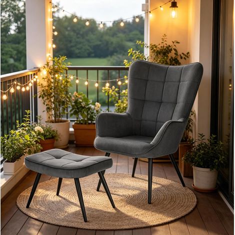 Poltrona relax con poggiapiedi 50x49x97 cm grigio scuro, velluto a coste e metallo (1/5)