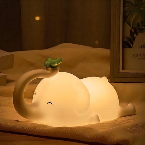 Veilleuse éléphant pour bébé – Lampe de sommeil dimmable – Rechargeable USB – Silicone – Avec support téléphone – Éclairage pour chambre d'enfant (1/5)
