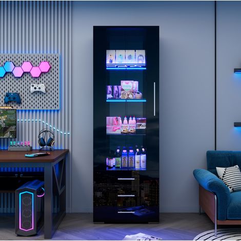 Vitrine haute brillance 60 x 35 x 180 cm avec LED et 3 tiroirs DESVIAE (1/5)