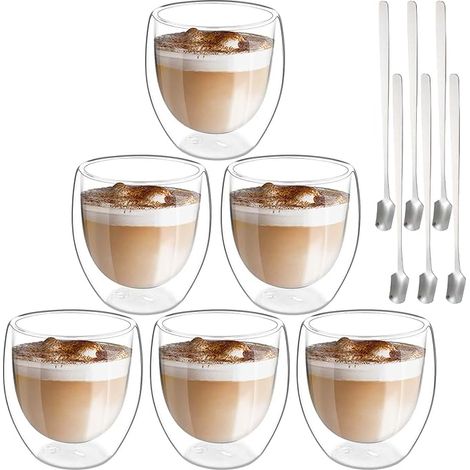 tasses à expresso à double paroi - ml - Avec cuillères Pour cappuccino, café, café glacé (1/5)