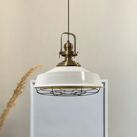Suspension Luminaire Asletl Industrielle en Métal Blanc Peint à la Main – Lustre Vintage E27 Ø40 cm pour Salon, Chambre ou Salle à Manger (1/4)