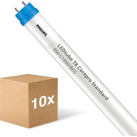 Philips – Lot de 10 tubes LED T8 60 cm G13 8W 800lm – Lumière du jour 865 – Remplacement direct tubes fluorescents – Efficacité énergétique F