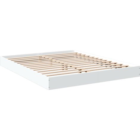 Vidaxl – Cadre de lit blanc 160x200 cm en bois d'ingénierie – Lattes en contreplaqué pour soutien optimal – Design moderne et épuré (1/6)