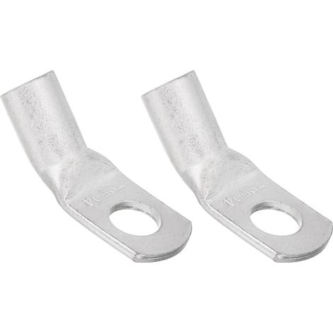 Bornes De Câble De Batterie 9/16" En Cuivre, Courbées À 45 Degrés, Diamètre Intérieur 0.53", Connecteurs À Oeillet En Cuivre Nu Pour Fournitures Électriques Marines (Argent, 2Pcs) (1/5)