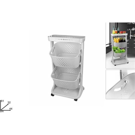 Carrello Portaverdure con 2 Ripiani Basculanti Bianco 44 x 32 x 81 cm (1/2)