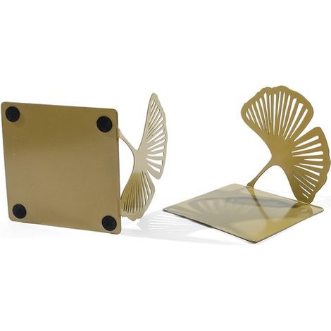 Paire d'étagères métalliques à motif de feuille de ginkgo - Support à livres - Serre-livres - Étagères en forme de plante - Décoration d'étagère - Métal - Or (1/3)