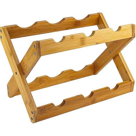 Casier à vin en bambou, en forme de X, 6 bouteilles, rustique, petit, pliable, naturel (1/5)
