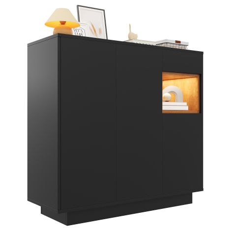 Armoire à chaussures noire avec 1 tiroir et étagères réglables en bois – Rangement moderne pour entrée, capacité 14 à 18 paires (1/5)