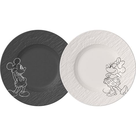 assiette à dessert, 2 pièces, noir/blanc, résistant au lave-vaisselle/micro-ondes, look ardoise avec décor (1/5)
