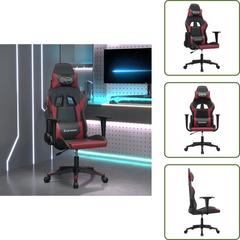 Silla de cuero sintético - vidaXL Silla gaming cuero sintético negro y rojo vino tinto - Silla de juego con respaldo ajustable