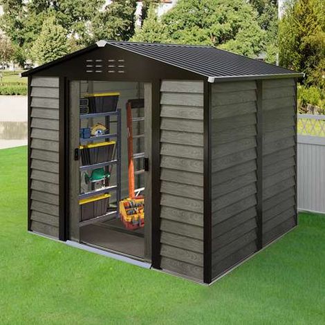 8X6ft Galvanized Metal Garden Shed Outdoor Tool Storage Shed With Base Grey (1/5)