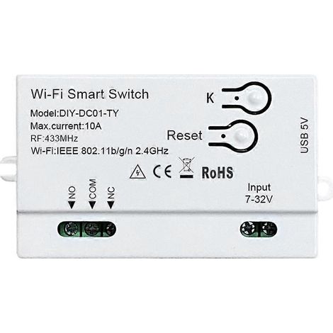 Interrupteur intelligent Tuya WiFi avec minuterie DIY 1 canal 7-32 V USB 5 V 2,4 GHz WiFi, module domotique Smartlife compatible avec Alexa, Google Home et IFTTT (1/5)