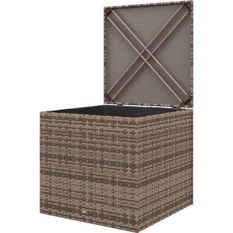 Valise de rangement rotin synthétique avec vérin 50 kg cadre acier 75x75x70 cm