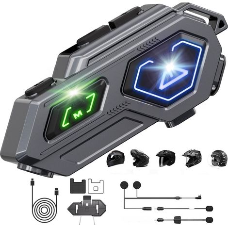 Casque moto C8 Pro avec intercom, système de communication pour 2 personnes, haut-parleur HD, Bluetooth 5.4, assistant vocal pour écouter de la musique et suivre les instructions de navigation, 1 pièc (1/5)