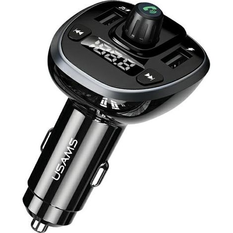 Kit manos libres USAMS C21 con transmisor FM, Bluetooth 5.0, MP3, 2 puertos USB 3.4A, color negro/negro CC115GC01 (US-CC115) (1/5)