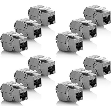 12x Module Keystone CAT 6a Jack - Blindé STP Connecteur RJ45 Installation Snap-In Montage Câble Brut CAT 500Mhz 10GBit/s (1/5)