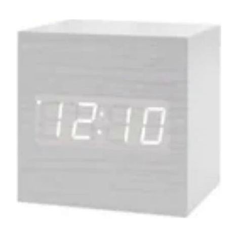 Magnifique mini réveil cubique en bois avec affichage de la température, de la date et de l'heure, doté d'un écran LED numérique. Convient pour le bureau et la table de chevet. Dimensions : 25-26 cm. (1/5)