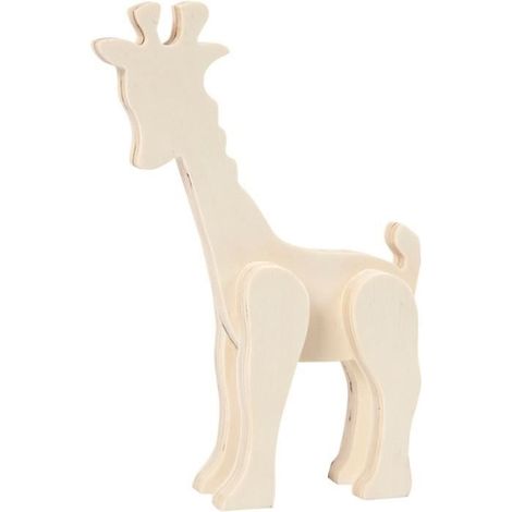 Figurine - Girafe en bois - 14 x 19 cm - Beige - Décorative - Intérieur