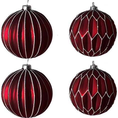 Palline in vetro soffiato decorazioni per albero di natale rosso addobbi sfera cm 10 set da 4 (1/5)
