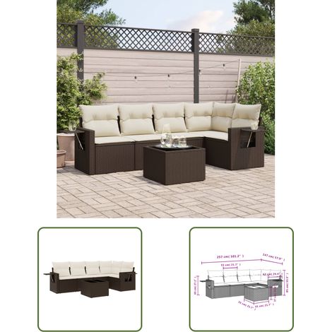 vidaXL 6-tlg. Garten-Sofagarnitur mit Kissen Braun Poly Rattan (1/3)