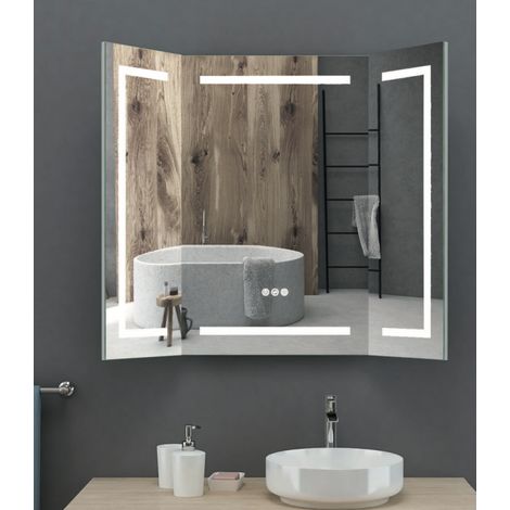 Aelle - Miroir triptyque rectangle, LED 80x100 cm avec variateur de lumière - TRIPTYQUE