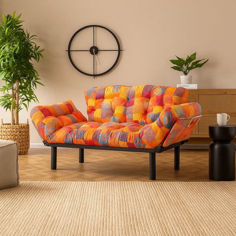 Dmora - 2-Sitzer SchlafsofaZeeusis, Verwandelbares Sofa, Lineare Stoffstruktur, Schlafsessel mit Stauraum, 155x70 h80 cm, Bunt (1/5)
