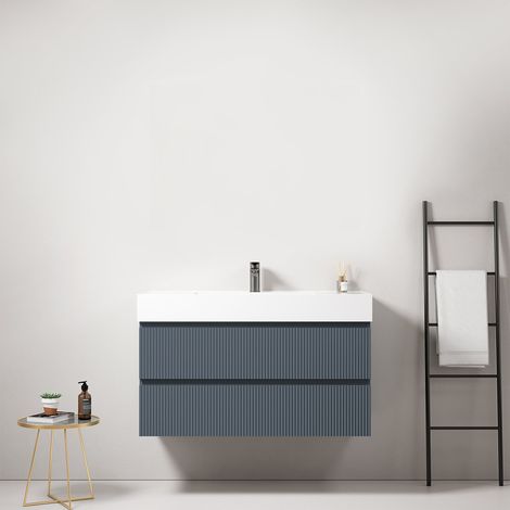 Mobile bagno sospeso cannettato 100 cm Blu Mare Lavabo in Resina Senza Specchio - Fiji Paint